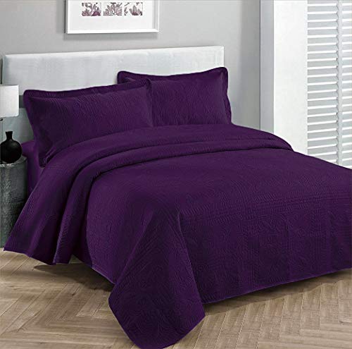 Fancy Collection Luxury Bedspread Coverlet Embossed Bed Cover Solid Purple New Over Size 100"x 106" Full/Queen