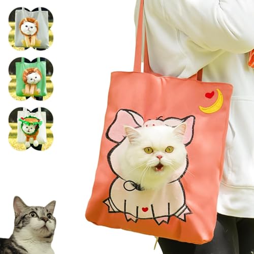 FORZENA Cat Carrier Out Shoulder Bag Novelty Hands Free Sided Show Head Cat Sling Carrier Restrainer Bag for Outdoor Travel (L,Pink)