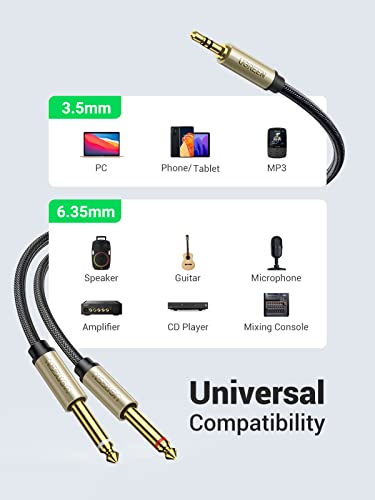 UGREEN-18-to-14-Stereo-Cable-35mm-TRS-to-Dual-635mm-14-TS-Mono-Y-Splitter-Audio-Cord-Adapter-Compatible-with-iPhone-PC-Computer-Sound-Card-Mixer-Multimedia-Speaker-Home-Stereo-System-6FT
