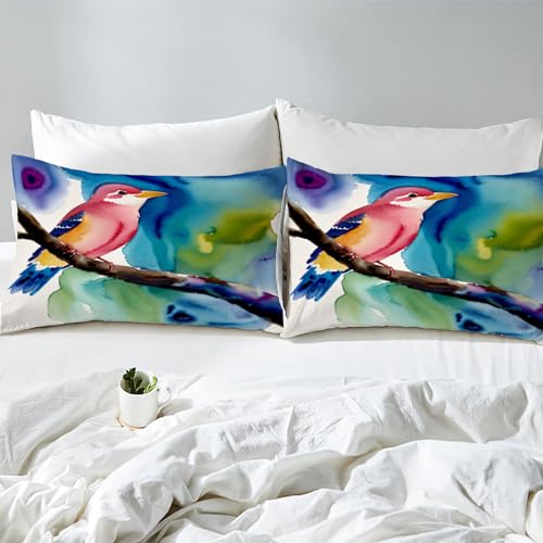 Housse de couette 240 x 260 oiseaux imprimé 3D avec microfibre douce infroissable