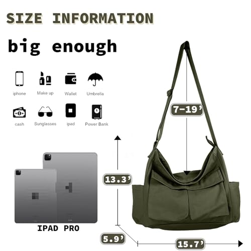 Canvas Messenger Bag Large Crossbody Bag with Multiple Pockets Casual Shoulder Tote Bag for Women and Men4