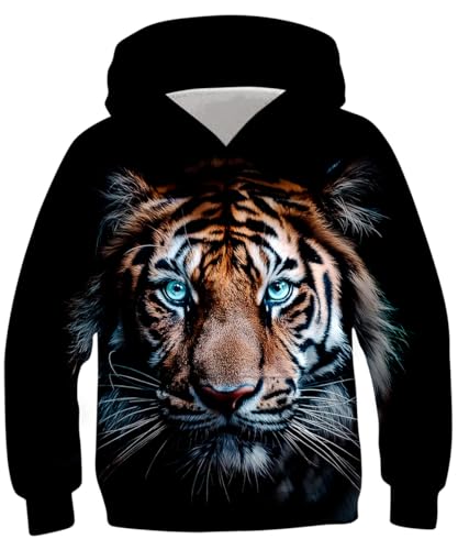 Kids4ever Sweat à Capuche pour garçons et Filles, Sweat-Shirt à Capuche à Manches Longues imprimé Tigre 3D pour Enfants de 12 à 13 Ans