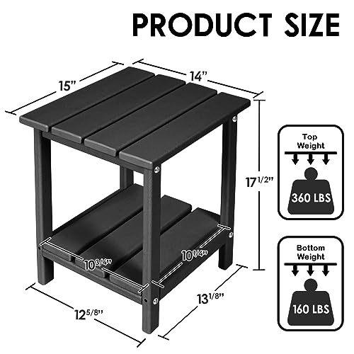 DAILYLIFE Outdoor Side Table, Adirondack Patio End Tables, Small Outdoor Coffee Table, HDPE Plastic End Table for Lawn, Garden, Beach, Pool, Balcony (Black, Double Layer)