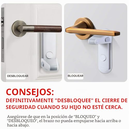 Miniatura 5 de Eudemon Cerradura De La Manija De La Puerta De Seguridad Para Niños, Fácil De Instalar Y Usar Adhesivo, No Se Requieren Herramientas Ni Taladros Blanco, 2 Piezas