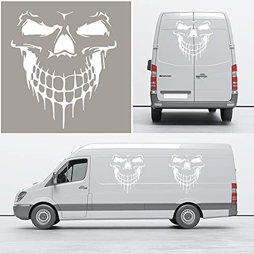 Image of Skull Graphic Car Hood Sticker Self-Adhesive Vinyl Graphics Decals Universal Scratch Hidden Car Sticker 19.68'' x 21.65'', White