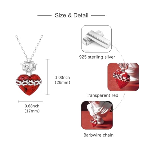 Sacred Heart of Jesus Pendant - 925 Sterling Silver Jesus Pendant Necklaces Silver Chain/Thorn Chain Jewelry for Men Women Christmas Easter Thanksgiving Day (Silver Chain)4