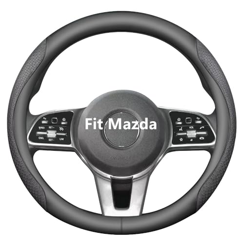 HAOTULE Nappa Leather Slim Stylish Steering Wheel Cover, for Mazda Steering Wheel Cover Interior Conversion (Black)