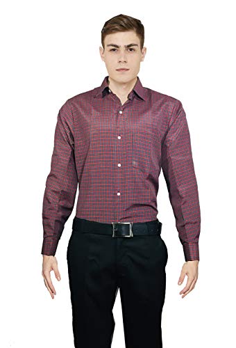 Image of PROLIFE Men's Regular Fit Formal Full Sleeves Shirt (RED-Grey Check)