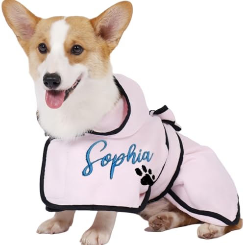 Albornoz Personalizado For Perro, Con Nombre Bordado Personalizado Y Estampado De Patas, De Microfibra, Ultrasuave Y Absorbente, Con Abrigo Ajustable Y Cálido For Cachorros(M)