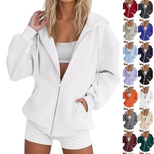 Zip Up Hoodie Women,Hoodies for Women Sweatshirt Zip Up Hoodie Jackets 2025 White Womens Lightweight Workout Oversized Hooded Sweatshirts Teen Girl Clothes Cute Y2K Outfit,M