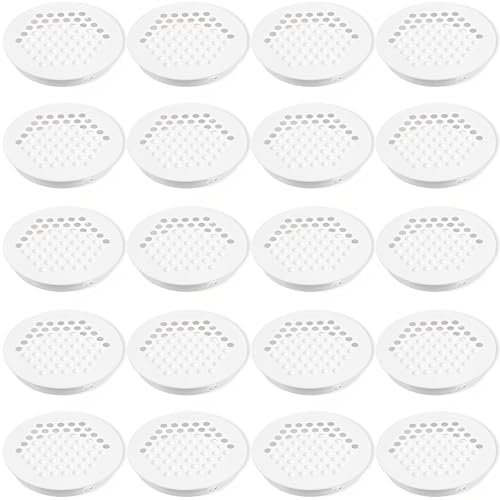 CHSEROK 20 Piezas Gabinete Orificio Ventilación, Blanco Orificio de Ventilación Redondo 60 mm, Malla Agujero Redondo Acero Inoxidable, Inferior 53 mm, para Armarios Almacenamiento, Zapateros