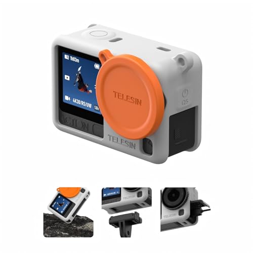 TELESIN Silikonowe etui ochronne do DJI Osmo Action 6 z pokrywą obiektywu i smyczą, odporne na uderzenia, zarysowania, zmywalne, antypoślizgowe, pyłoszczelne, ochrona aparatu, 6 akcesoriów