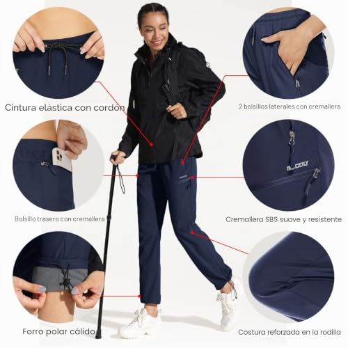 Miniatura 6 de Mocoly Pantalones Trekking Mujer Invierno Impermeable Montaña Senderismo Esquí Pantalones Térmicos Con Forro Polar Pantalones Deportivos Para Caza Al Aire Libre Ciclismo Trabajo Azul Marino Xl