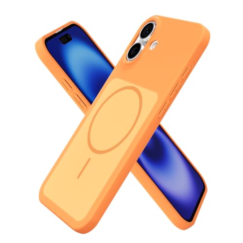 Coque pour iPhone 16 orange magnetique antichoc en silicone souple et mince oakxco