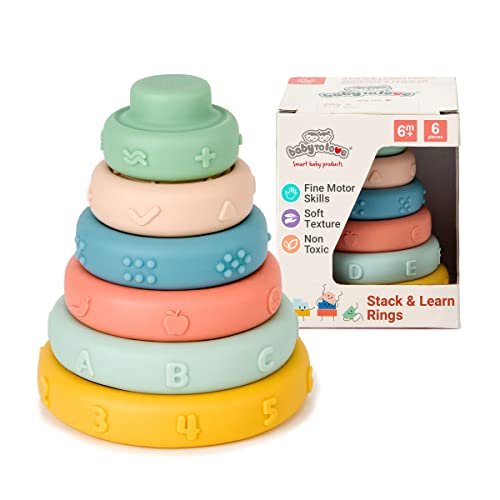 Babytolove Stack & Learn Anelli | Giocattolo Per Lo Sviluppo Della Prima Infanzia |Giocattolo Per Attività Multisensoriali | 6 Impila E Impara Anelli 