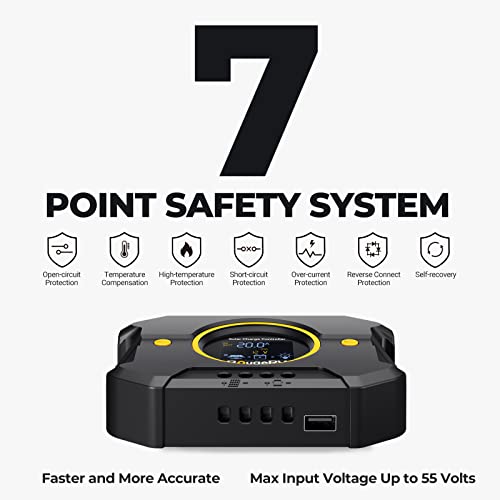 Image of BougeRV 20A PWM Solar Charge Controller with APP Control, Backlit LCD Display, USB Port, 12V /24V, Compatible with Lithium /AGM /Gel /FLD Batteries, Ideal for RV Marine Boat Off-Grid Systems