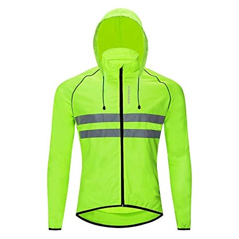 WOSAWE Lightweight Cycling Jacket, High Vis Motorcycle Jersey with Detactable Hat Breathable Wind Coat for Climbing, Hiking, Riding, Running (Green M) Cover