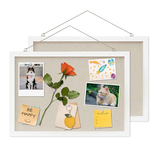 Image of DAHAPYBOO Cork Board with Linen White 2Pack,Bulletin Board 17"x12" Hanging Corkboards for Office Home School Message Board or Vision Board Decoration.