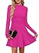 OFEEFAN Long Sleeve Pink Cocktail Mini Dress for Women Homecoming Dresses Mock Neck Date Outfits Elegant XS
