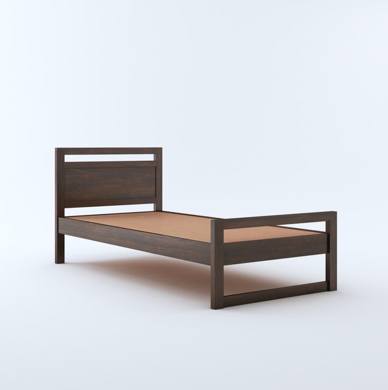 Image of KR FURNITURE Solid Sheesham Wood Single Bed with Headboard & Footboard | Wooden Palang Cot for Bedroom, Hostel & Guest Room | Strong & Durable Single Bed | Fits 72 x 36 Inches Mattress | Walnut Finish