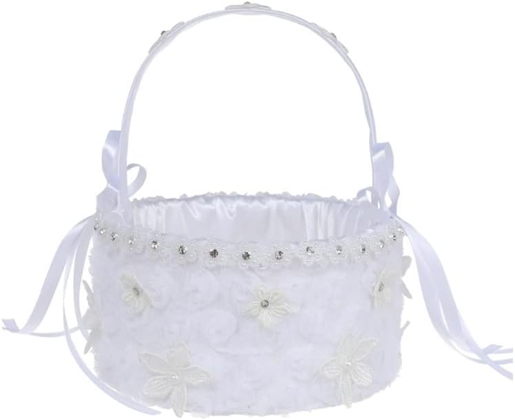 Flower Basket Suitable Wedding Ceremony Satin Girl Baskets Handle Lace Flowers Bows Decor
