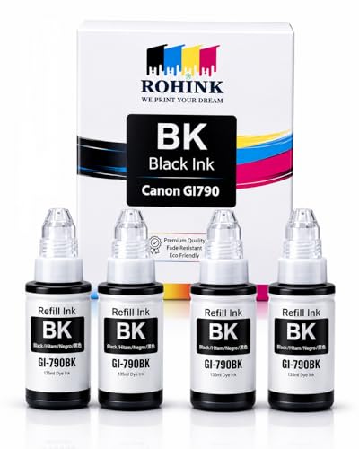 Image of ROHINK GI-790 Refill Ink Bottle Compatible for Canon G1010 G2000 G2002 G2010 G2012 G3000 G3010 G3012 G4010 |Leak Proof| Best compatiblity (135ml X 4Black Bottle)