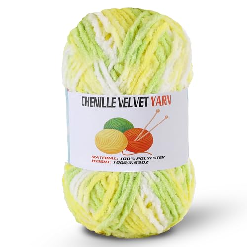 Image of Fluffy Chenille Yarn for Crocheting, Chunky Velvet Yarn for Crochet Amigurumi, Used for Making Baby Yarns Blanket, Clothes, Pattern Knitting Creations (1-Colorful-A)