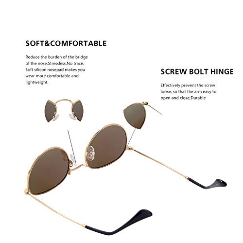 Image of Small Round Polarized Sunglasses Retro Men Women Mirrored Lens Metal Frame Circle Sun Glasses Shades