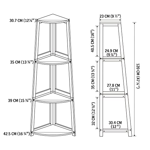 Bzh Corner Shelf, 4 Tier Bamboo Corner Bookshelf, 47.2 Inch Tall Bookcase, Open Ladder Book Case, Modern Bookshelf Stand In Living Room, Bedroom, Office, Kitchen, Balcony, White #TOP2