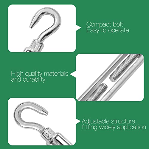 Jamiikury 6PCS M10 Hook & Hook Turnbuckle 304 Stainless Steel Turnbuckle Wire Rope Tension Heavy Duty Turnbuckles for Cable Railing Wire Rope Hardware Kit (M10, Hook & Hook)
