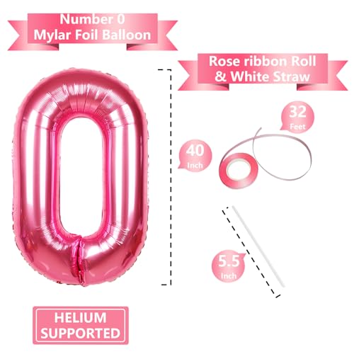 Image of 40 Inch Giant Hot Pink Number Balloon, Mylar Foil Helium Hot Pink Balloons for Birthday Party, Number 0 Balloon for Birthday Decorations, Hot Pink 0 Birthday Balloon
