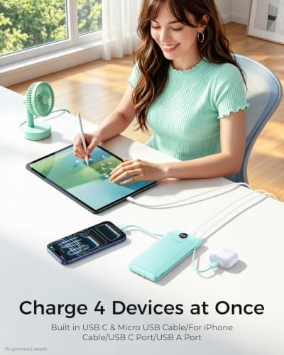 VEGER Portable Charger, Ultra Slim Power Bank Built in Wall Plug and Cables - 2