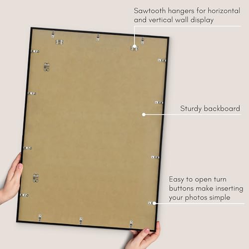 Americanflat 27x38 Poster Frame with Polished Plexiglass - Streamline Collection - Thin Border Picture Frame for Wall Display - Hanging Hardware Included - Black