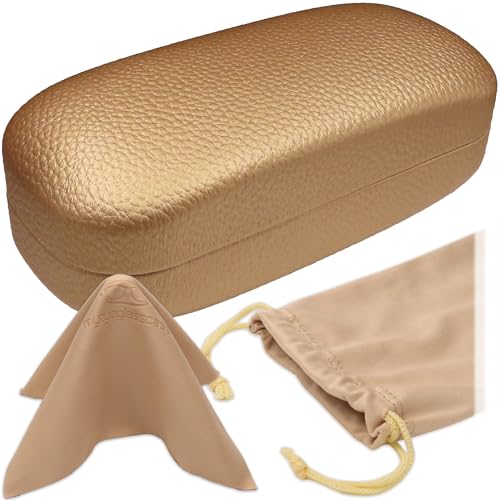 Image of MyEyeglassCase Extra Large Hard Shell Sunglasses Case for Large Rectangular Frames, Eyeglass Case with Pouch & Cloth