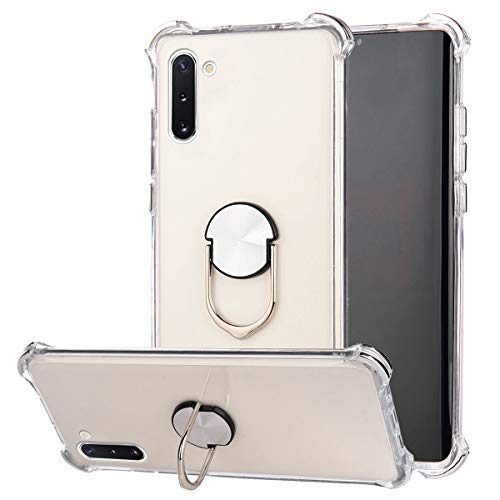 Robinsoni Case Compatible with Samsung Galaxy Note 10 Cover Silicone TPU Case Transparent Four-corner Airbag Drop-proof Case with Ring Kickstand Cover Ultra Thin Bumper Shockproof Ring Case Silver