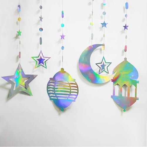 Cheerland Iridescent Star Moon Lantern Garland Decorations for Ramadan Eid Mu...