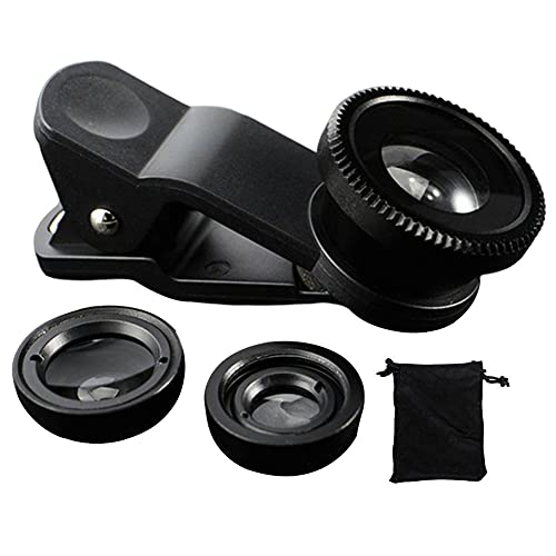 NiceJoy Objectif Fisheye pour téléphone, Objectifs macro grand angle Fish Eye 3en1, Objectif universel à clipser, Objectif universel pour téléphone pour la plupart des smartphones, noir Le Noir