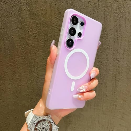 Coque magnétique Galaxy S24+ texture gelée mate anti-traces couleur violet bonbon