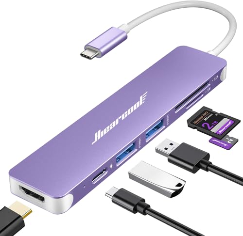 Image of Hiearcool USB C Hub, 7-in-1 Multi-Port Adapter, USB-C to 4K HDMI Splitter Type C Dock Dongle with 100W Power Delivery SD /TF Card Reader Compatible for MacBook Pro /Air and More Type USBC Devices