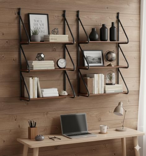 Image of Wall Mount Floating Shelves for Books Shelf, Antiques, Organizer, Storage - DIY - MDF (Solid Wood Steel Pack of 2)