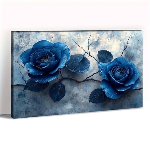 Toile murale avec fleurs de marguerites bleues et jaunes, tableau déco de 70x100 cm avec cadre