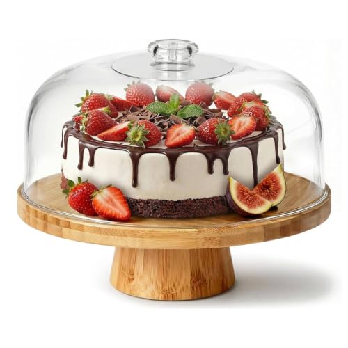 Masthome Wood Cake Stand with Acrylic Lid 11", 6 In 1 Serving Platter