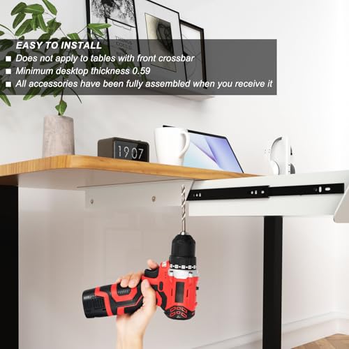 Image of White Under Desk Drawer with Removable Tray, 22.4 inch Wide 2-in-1 Organizer - 60 Ergonomic Tilt, 4-Compartment Insert for Pens, Phones & Cables, Ball Bearing Slides, for Home Office & Student Desk