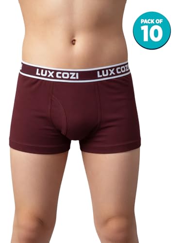 Image of Lux Cozi Boy's 100% Cotton Outer Elastic Semi Long Trunk |Trunk for Boys |Pack of 10 (Color & Prints May Vary)