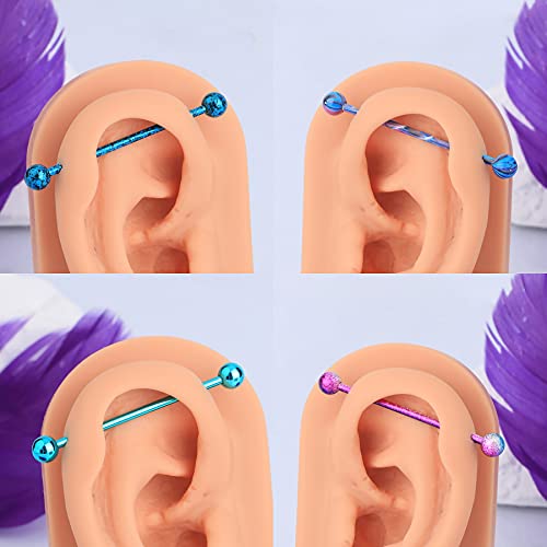 OUFER 4PCS 14G Surgical Steel Paint Swirl Splatter Industrial Barbell Cartilage Earrings 35mm Industrial Piercing Jewelry3