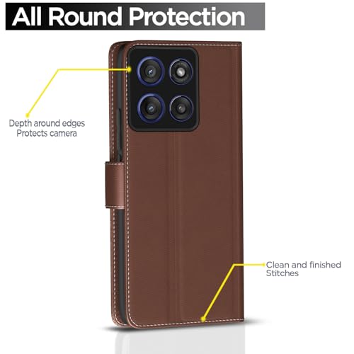 Image of Amazon basics Flip Cover for Samsung Galaxy M56 5G Leather Finish | Wallet Stand and Shock Proof | Inside TPU with Card Pockets | Complete Protection Flip Case(Coffee)