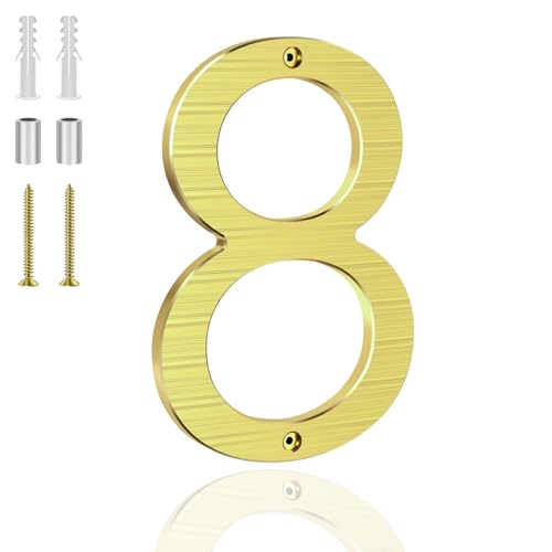 8 Inch Large Metal House Number for Outside, Modern Floating Home Address Numbers, Aluminum Gold Anti-Rust numbers for house for Garden Front Door Garage Apartment Signage, 911 Visibility Signage (8) by Yafimea - Used condition - US$10.37