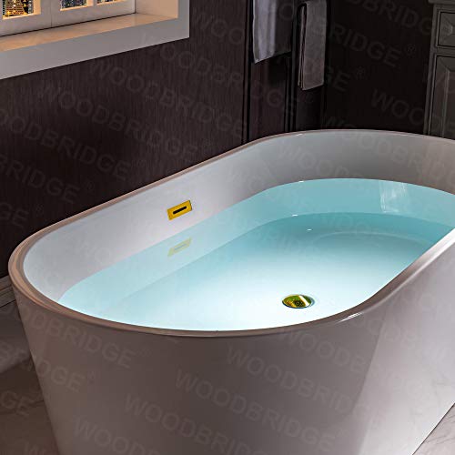 WOODBRIDGE 54" Acrylic Freestanding Bathtub Contemporary Soaking White Tub with Brushed Gold Overflow and Drain，BTA1702-BG by WOODBRIDGE - Image 5