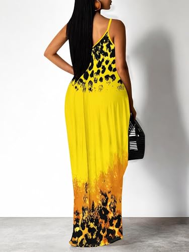 Image of Women's Summer Maxi Dress Spaghetti Strap Floral Boho Beach Long Sundress with Pockets