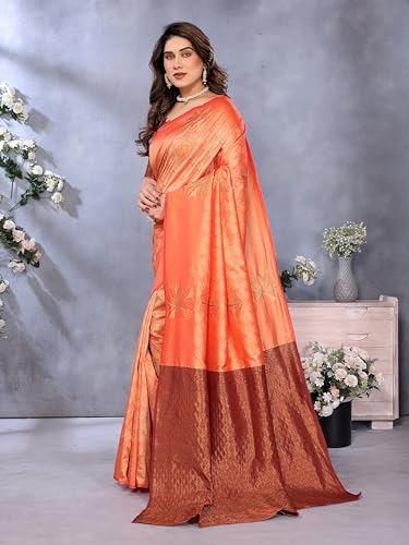 Image of Sidhidata Women's Soft Banarasi Silk Floral Zari Woven Design Saree With Unstitched Blouse Piece
